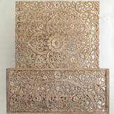 Indian Hand Carved Mango Wood King Sized Bed White Wash 104